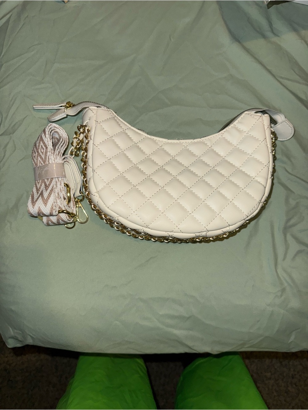 Quilted Shoulder Bag in Cream with Gold Chain